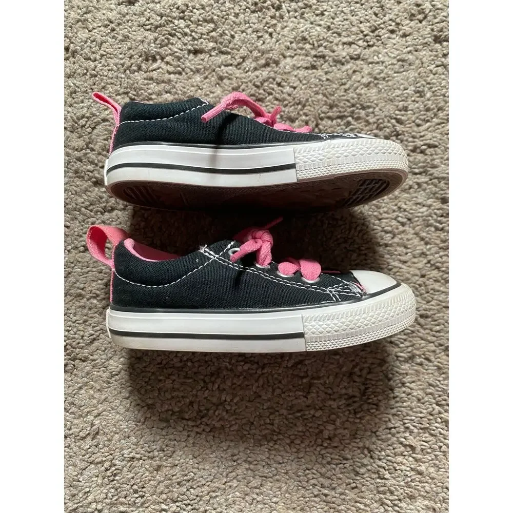 Black and Pink Kids Converse- size 6